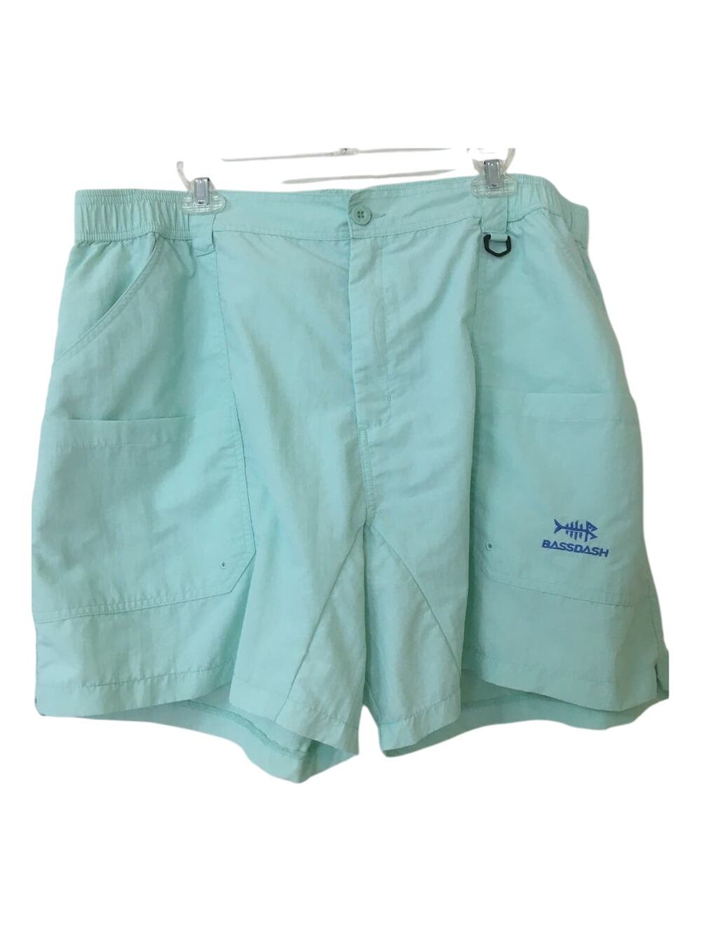 BassDash Men's 2XL Shorts, Light Blue, Button Elastic Waist, Belt Loops, Pockets